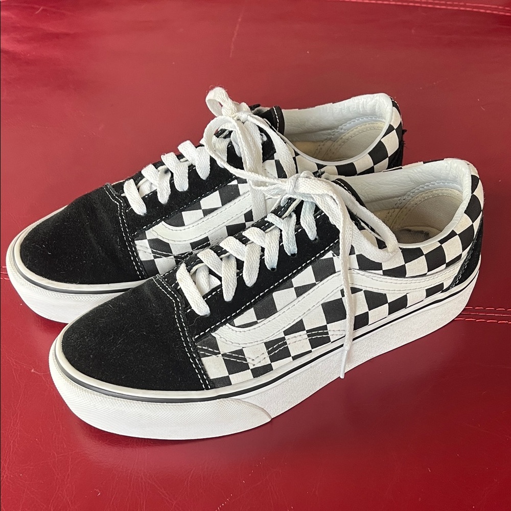 Vans old skool Checkered Platform Black White Sneakers Women Size 7.5 - Picture 2 of 10
